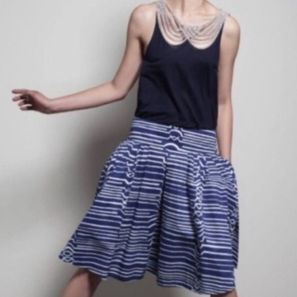 Maeve by Anthropology 100% cotton Blue Wave skirt with pockets